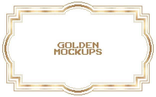 Texto de borde de marco dorado de 8 bits de píxeles dorado para activos de juego en ilustraciones vectoriales