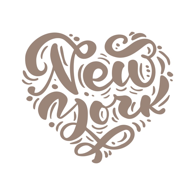 Vector texto de caligrafía de nueva york en forma de corazón