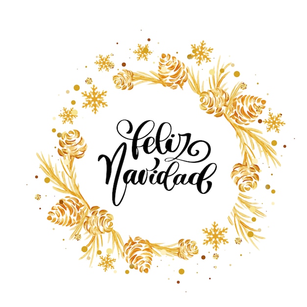 Texto caligráfico español Feliz Navidad. Navidad brillante