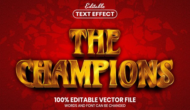 Vector el texto de los campeones, efecto de texto editable de estilo de fuente