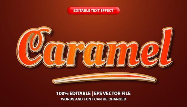 Texto caramelo, plantilla de efecto de texto editable, estilo de fuente naranja brillante