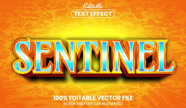 Vector texto centinela, efecto de texto editable de estilo de fuente