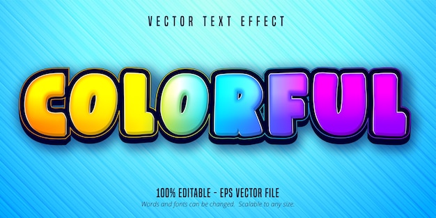 Vector texto colorido, efecto de texto editable multicolor brillante