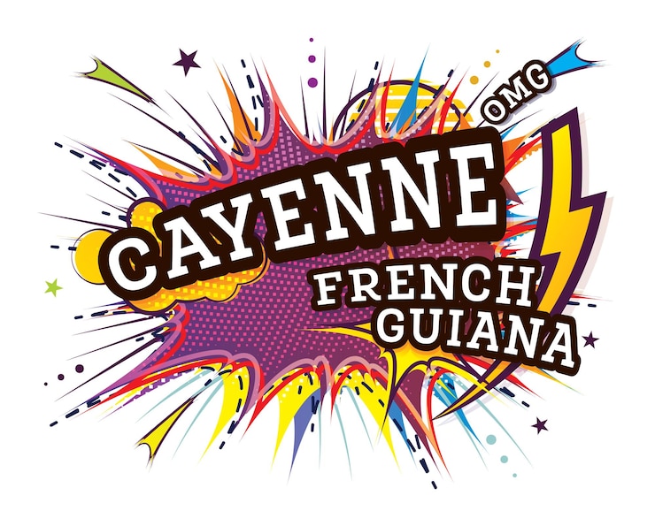 Vector texto cómico de la guayana francesa cayenne en estilo pop art aislado en la ilustración vectorial de fondo blanco
