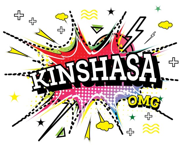 Texto cómico de kinshasa en estilo pop art aislado sobre fondo blanco