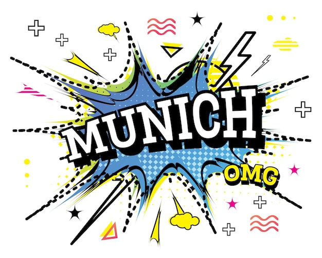 Texto cómico de Munich en estilo Pop Art aislado sobre fondo blanco
