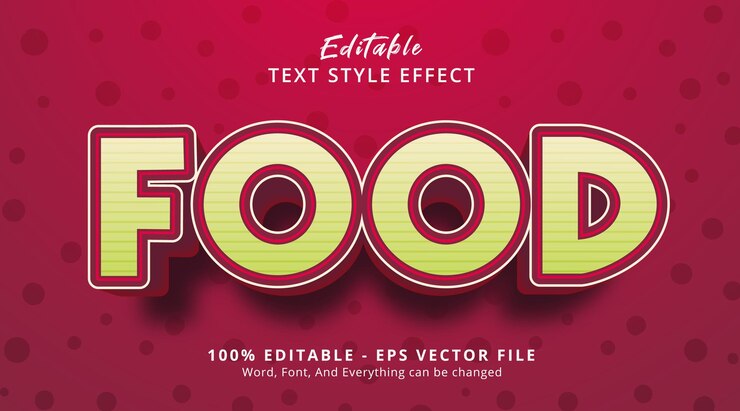 Vector texto de comida en estilo de cartel de título de comida, efecto de texto editable