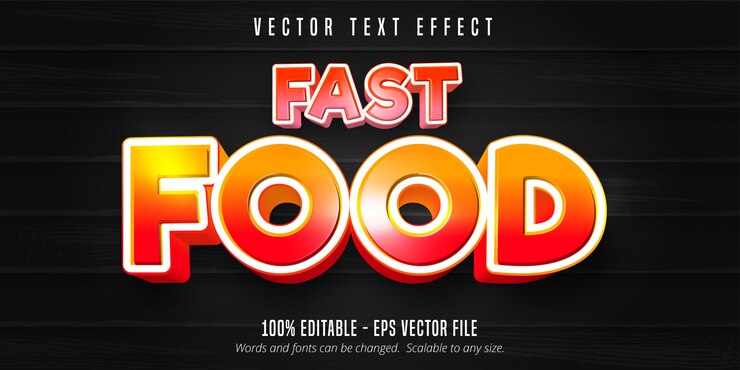 Vector texto de comida rápida, efecto de texto editable de estilo de dibujos animados