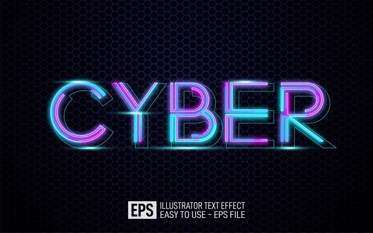 Vector texto creativo en 3d cyber, plantilla de efecto de estilo editable