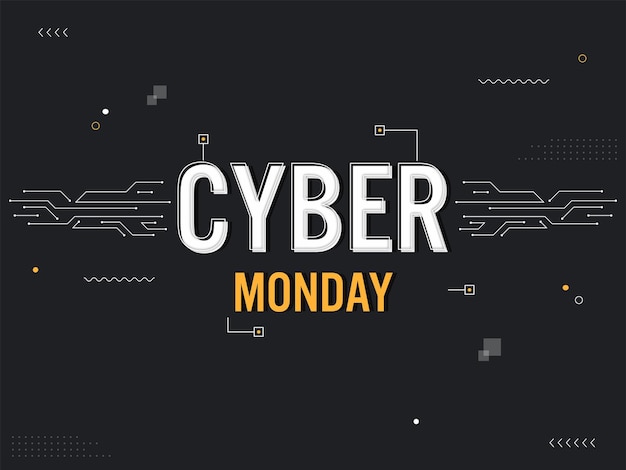 Texto de Cyber Monday con líneas digitales sobre fondo negro para publicidad