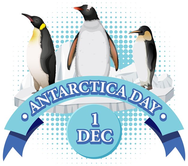 Vector texto del día de la antártida con pingüino