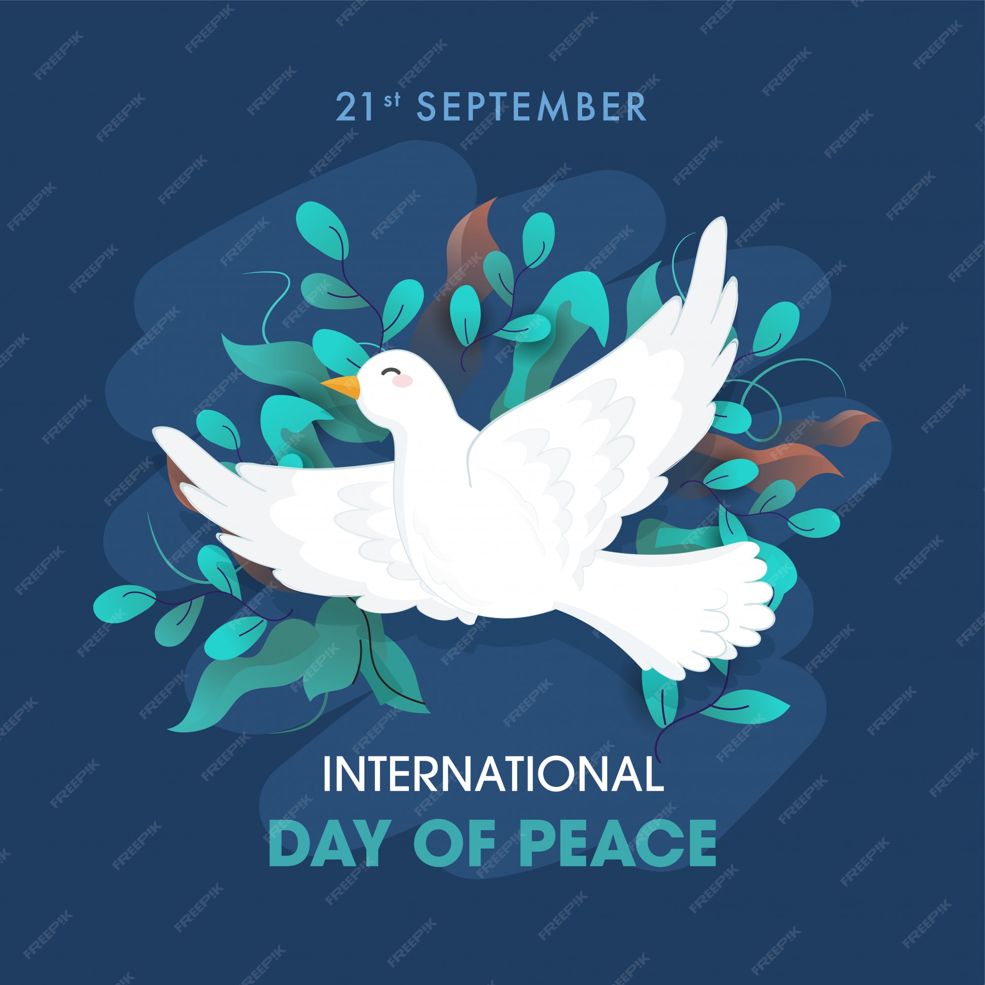 ángulo viernes películas Texto del día internacional de la paz con paloma volando y hojas de olivo  decoradas sobre fondo azul. | Vector Premium
