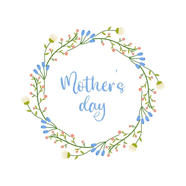 texto del día de la madre con marco floral en fondo blanco para el diseño de la tarjeta de felicitaciones