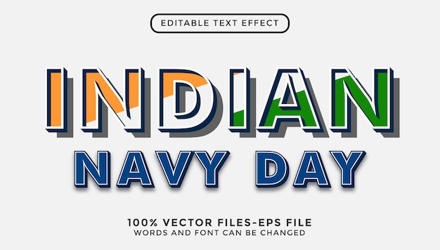 Texto del día de la marina india. vectores premium de efecto de texto editable