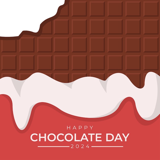 Vector texto del día mundial del chocolate en el fondo de una barra de chocolate con envoltura abierta