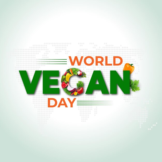 Vector texto del día mundial del vegano y verduras para tarjetas o pegatinas