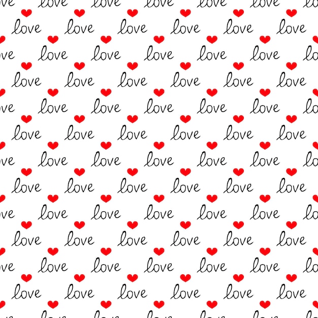Texto dibujado a mano escrito a mano amor Patrón sin costuras con texto amor Día de San Valentín Corazón rojo Ilustración vectorial