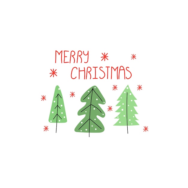 Texto dibujado a mano Feliz Navidad y árbol Tarjeta de felicitación postal Feliz año nuevo concepto