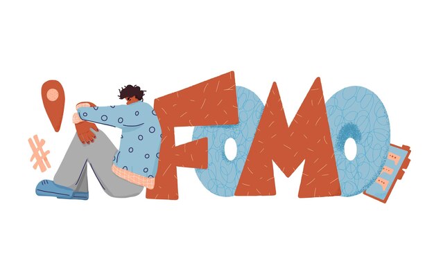 Texto dibujado a mano por el vector Fomo Palabra estilizada