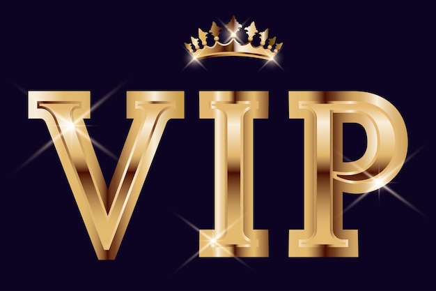 Texto dorado en 3d con plantilla de fondo vip de corona real diseño de lujo moderno para tarjeta vip invitación de fiesta de club banner de servicio premium ilustración vectorial