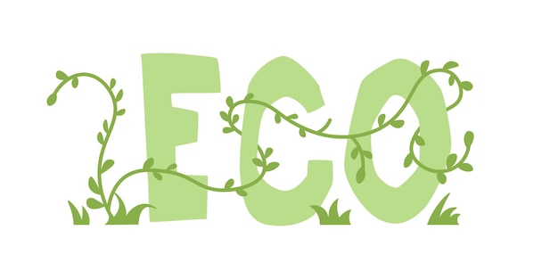 Vector texto eco con planta enredada alrededor aislado sobre fondo blanco ilustración vectorial