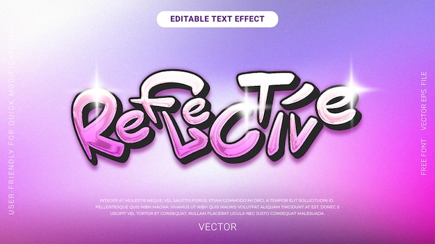 Texto de edición premium reflectante Efecto de texto Chrome azul púrpura Vector de fondo holográfico granulado