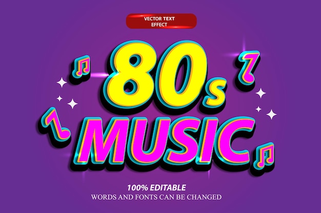 Texto editable en 3d estilo retro efectos musicales eventos musicales de los 80 recuerdos de canciones antiguas vector de canciones de los 90