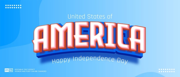 Texto editable América con estilo 3d para el fondo del día de la independencia