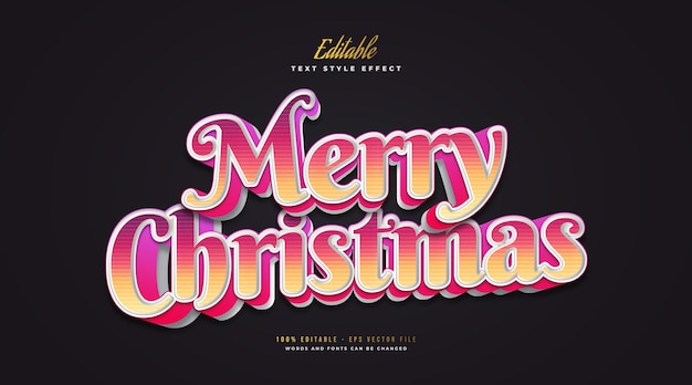 Texto editable de Feliz Navidad en estilo colorido y efecto 3D. Efecto de estilo de texto editable
