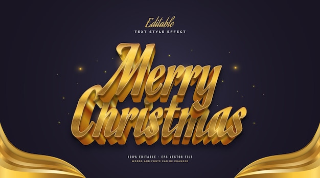 Texto editable de feliz Navidad en estilo dorado de lujo con efecto 3D. Efecto de estilo de texto editable