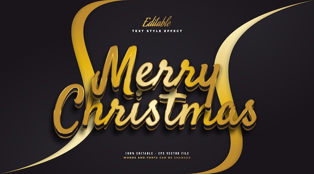 Texto editable de feliz Navidad en estilo de lujo negro y dorado. Efecto de estilo de texto editable