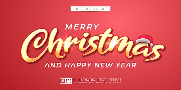 Texto editable Feliz Navidad y feliz año nuevo efecto de estilo adecuado para la venta de pancartas navideñas