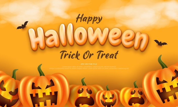 Texto editable fondo de halloween en diseño plano con calabaza y murciélago