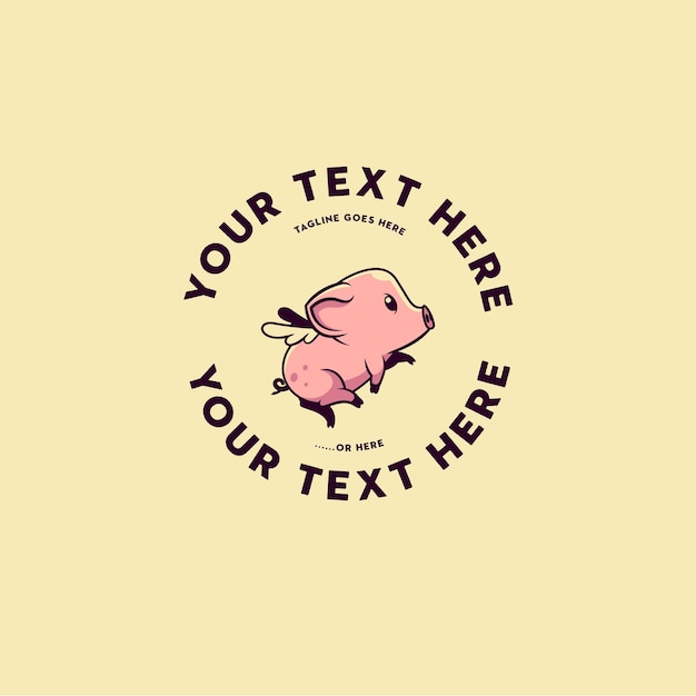 Vector el texto editable del logotipo de cute flying piglet