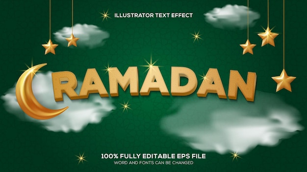 Texto editable de ramadán con efecto dorado.