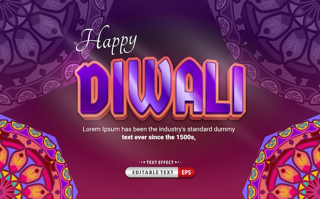 Vector texto de efecto de día de saludo de diwali premium suave 3d