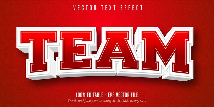 Vector texto de equipo, efecto de texto editable de estilo deportivo