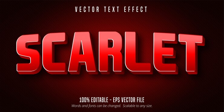 Vector texto escarlata, efecto de texto editable de color rojo