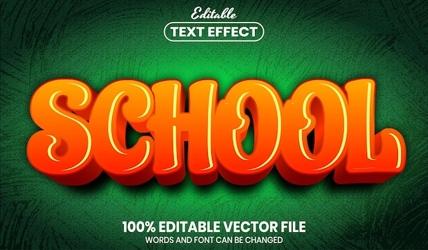 Texto escolar, efecto de texto editable de estilo de fuente