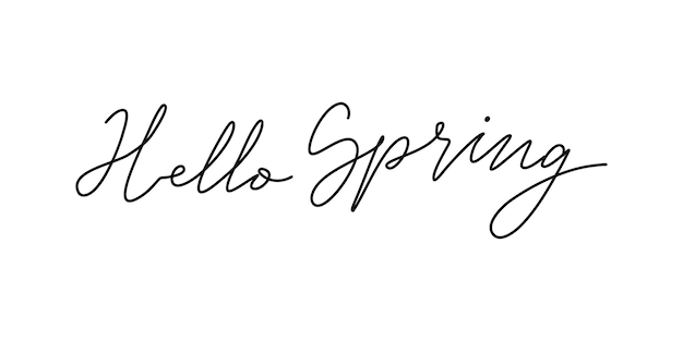 Un texto escrito a mano de Hello Spring sobre un fondo transparente