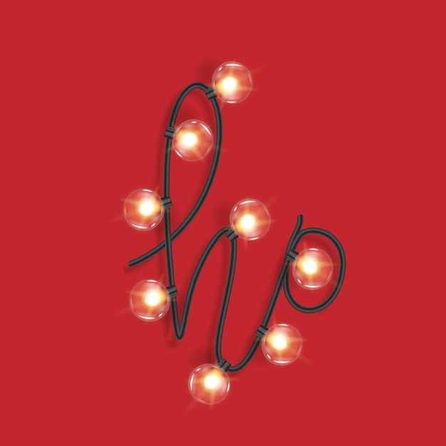 Vector texto escrito a mano de navidad con luces ho ho ho