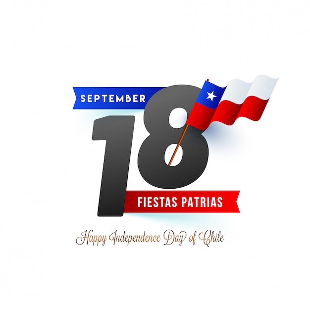 Vector texto con estilo 18 de septiembre y ondeando la bandera