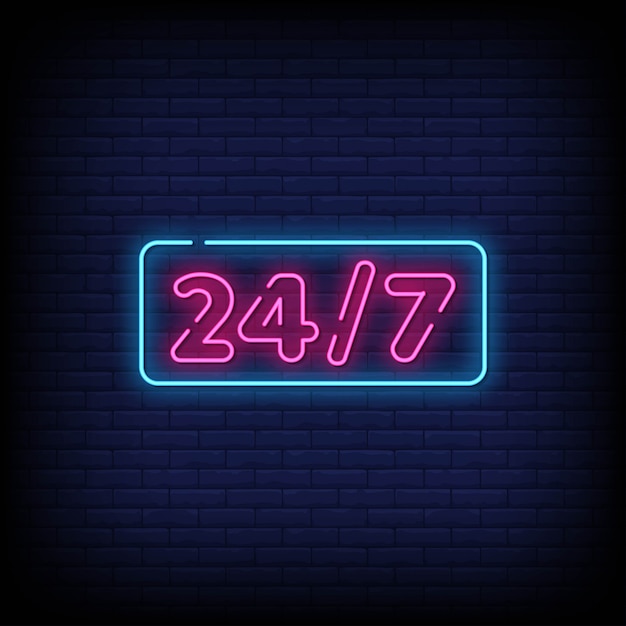 Texto de estilo de letreros de neón 24/7