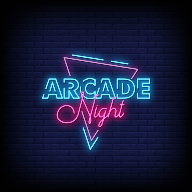 Vector texto de estilo de letreros de neón de arcade night