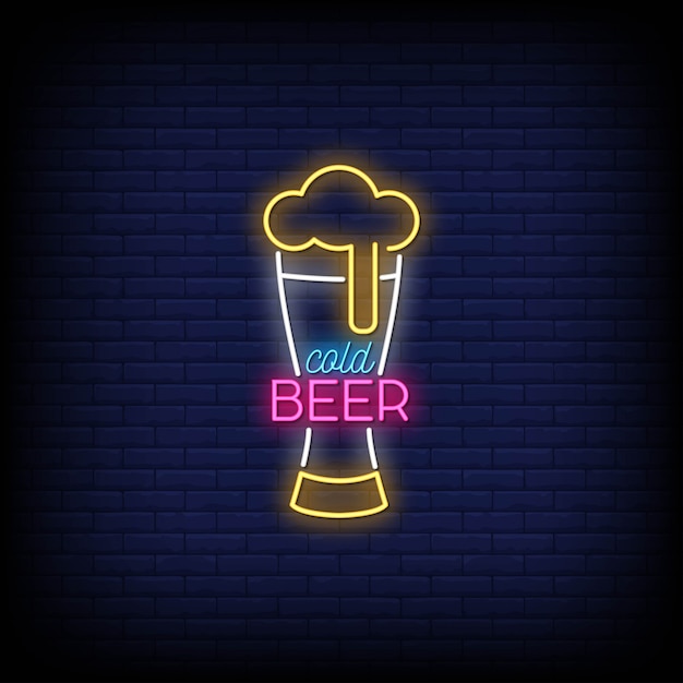 Vector texto de estilo de letreros de neón de cerveza fría