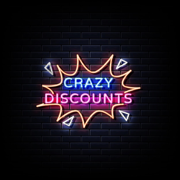 Texto de estilo de letreros de neón de descuentos locos