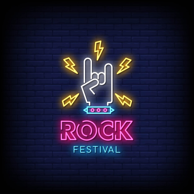 Texto de estilo de letreros de neón del festival de rock