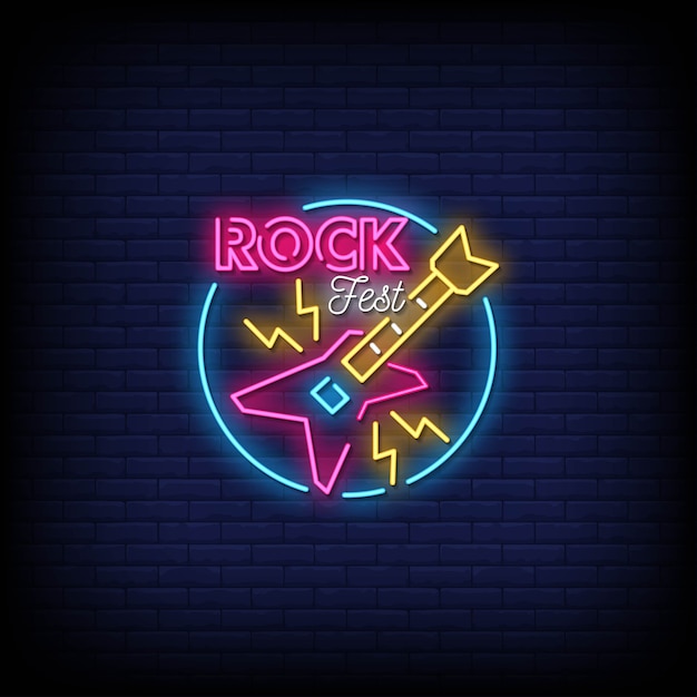 Texto de estilo de letreros de neón del festival de rock