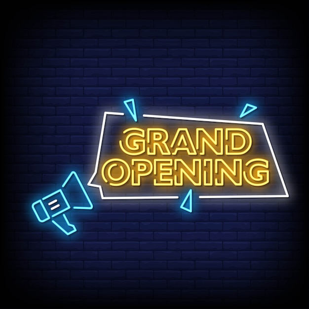 Texto de estilo de letreros de neón de gran inauguración