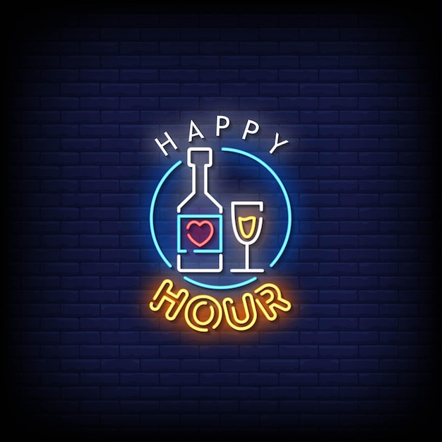 Texto de estilo de letreros de neón de Happy Hour